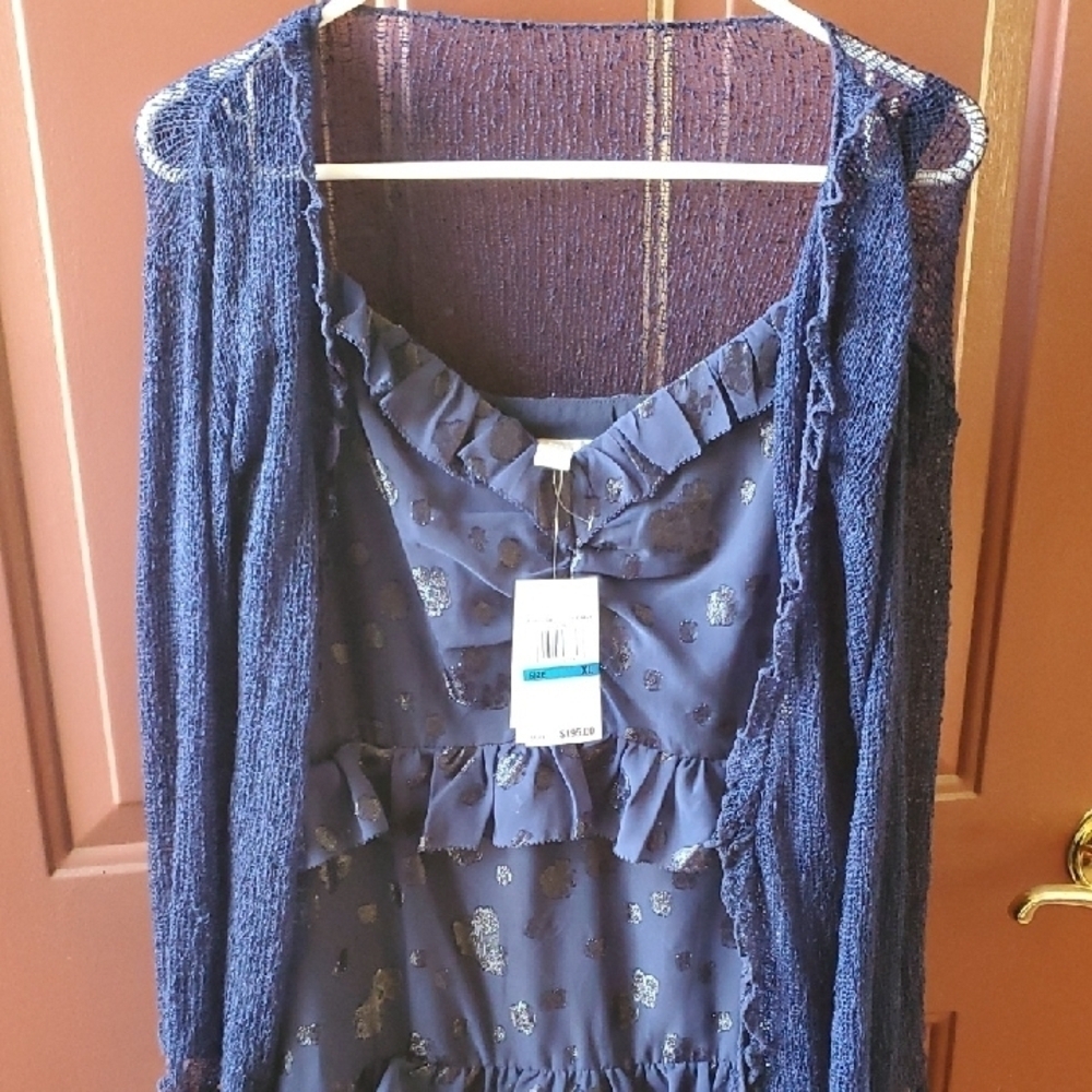 Michael Kors Navy Blue Sleeveless Tiered Midi Dress And Sweater Xl - Picture 10 of 13